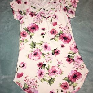 Floral Eye Candy shirt w/ criss-cross neck line